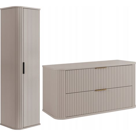 Rodan Badmöbel Set 100,4 cm, 2-teilig, Beige, 41,5 x 100 x 51,7 cm, MDF-Fronten, Hochschrank und Waschbeckenunterschrank