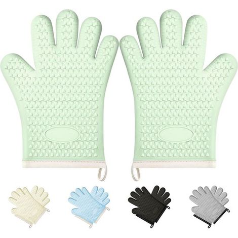 Guanti da forno, confezione da 2, in silicone a cinque dita, guanti esterni resistenti al calore, resistenti al calore fino a 300 °C, 26,7 x 19,5 cm, taglia, cottura al forno, cottura e grigliatura, v (1/5)