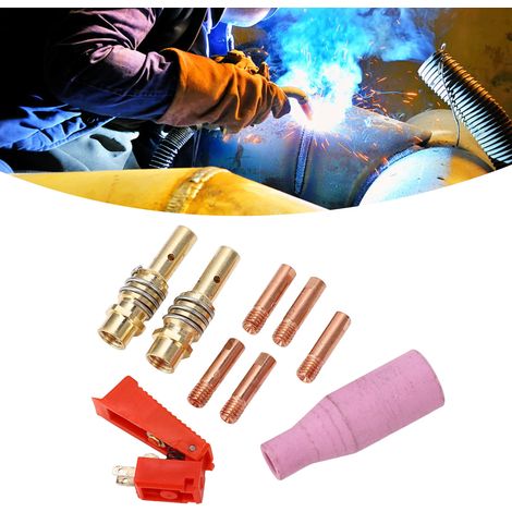 Ensemble de 9 pièces pour torche de soudage TIG 15AK : interrupteur, buse de protection, électrode et accessoires de buse de contact (1/5)