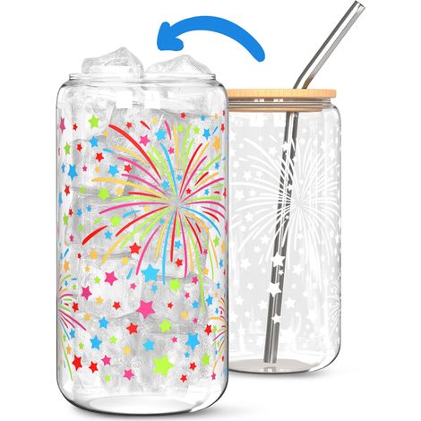 Tasse en verre à changement de couleur de 473 ml avec couvercle étanche en bambou et paille en acier – Gobelet réutilisable pour café glacé, smoothie, cocktail (1/5)
