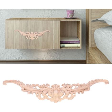 Applique Bois Décorative Européenne Style Baroque Longue Fleur Sculptée en Bois de Caoutchouc 48 x 13cm 148g pour Cabinet Fenêtre Miroir Meuble Vintage (1/5)