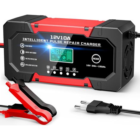 Cargador de batería inteligente para coche, motocicleta, camión, 10 A, 12 V, LiFePO4, con 5 modos de reparación y pantalla LCD. AGM Gel Wet LiFePO4.