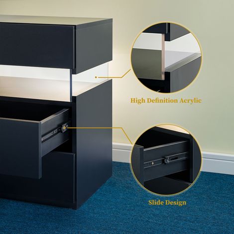 Table de chevet LED 3 tiroirs, commode de chambre avec panneau acrylique, meuble de chevet pour salon et chambre à coucher, noir (1/5)