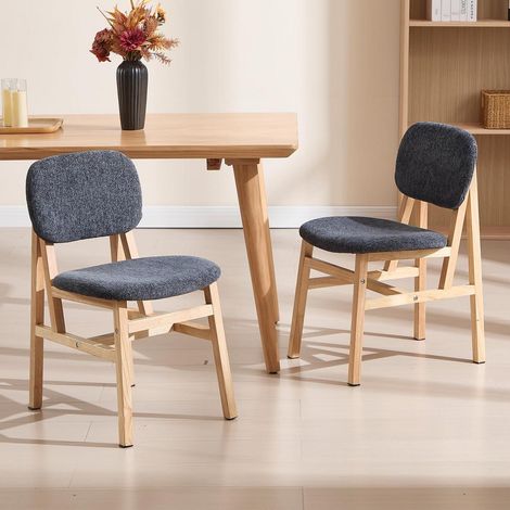 Esszimmerstühle 2er Set Holz Chenille mit Rückenlehne, grau (1/5)