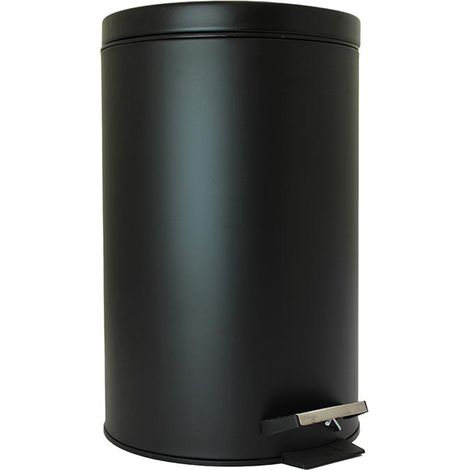 Perel Metall-Treteimer mit herausnehmbarem Kunststoffeimer, Metallgriff und rutschfestem Pedal, ideal für Zuhause und Büro, Inhalt 14 Liter, rund Ø 25 x 39,5 cm, matt schwarz (1/3)