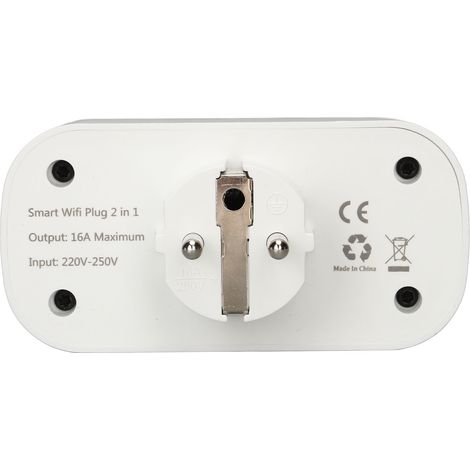 Prise Connectée WiFi Double WS082-EU 16A Commande Vocale Minuterie PC Ignifuge Compatible Alexa Google Assistant Design Compact (1/5)