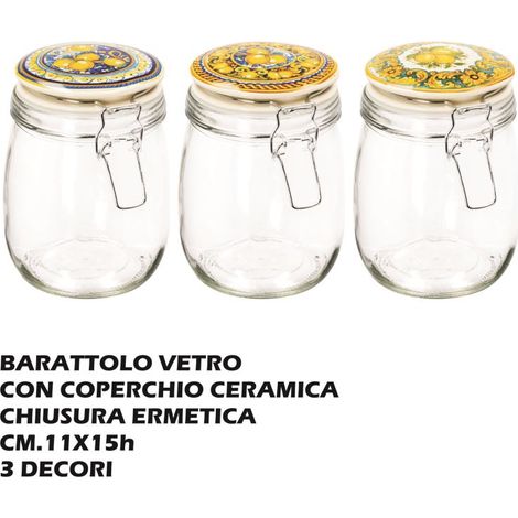 1 Barattolo da Cucina in Vetro Coperchio Ermetico in Ceramica 15 cm