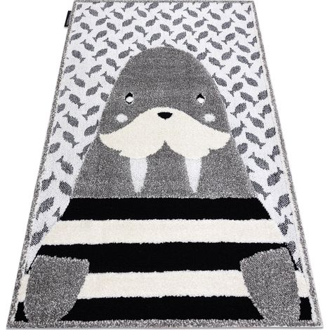 Moderner Kinderteppich JOY Walrus, Walross für Kinder - strukturelle, zwei Ebenen aus Vlies grau / creme grey 160x220 cm