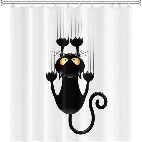 180x198cm Noire Chat avec Dièse Pattes Rideau de Douche Mignonne Drôle Chat Minou Rideau de Bain Blanc Arrière Plan Rideau de Baignoire Polyester pour Salle de Bain avec Crochets (1/5)