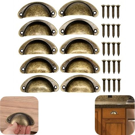 Poignées de meuble en bois lot de 10 - boutons à visser 8,1 x 3,5 cm, brunes (1/5)