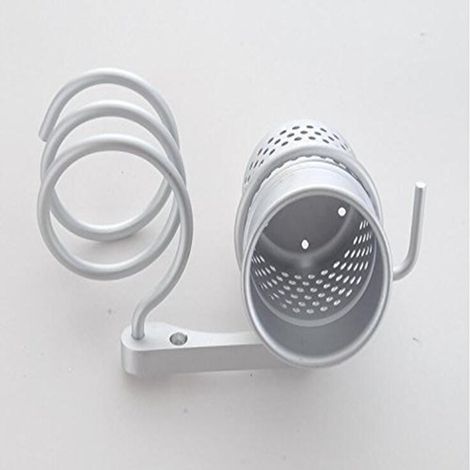 Sèche-cheveux mural en acier inoxydable blanc, support mural robuste à haute capacité, porte-sèche-cheveux suspendu pour salle de bain, fixation murale résistante. (1/5)