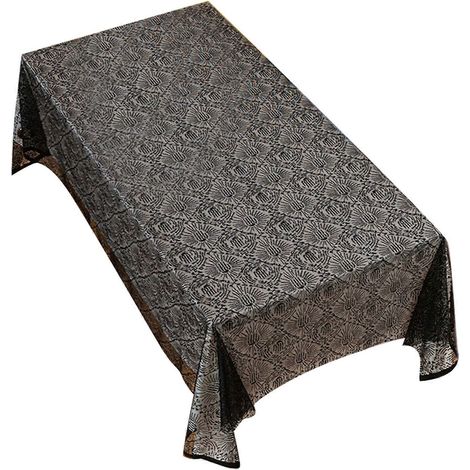 Décoration de table d'Halloween en dentelle noire, tissu polyester, infroissable, lavable en machine, motifs main fantôme. Motifs : dentelle noire, tissu polyester, infroissable, lavable en machine. (1/5)