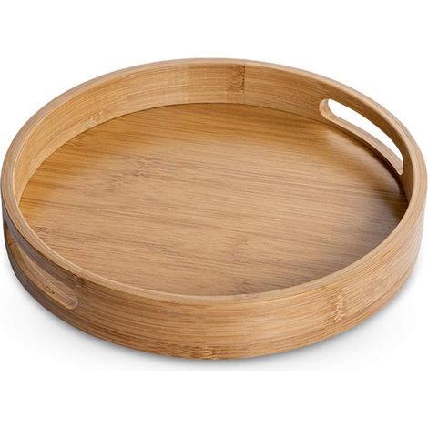 Plateau de service rond en bambou pour le pain et les aliments, 25 x 25 x 4 cm, avec poignée, convient pour les fruits, les desserts, les en-cas et la table de la cuisine.-AquaForge (1/5)