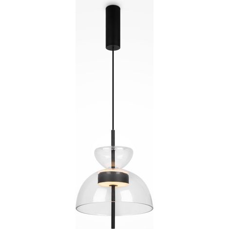 Maytoni Bangkok II Moderna lampada a sospensione a cupola da 25 cm, nera, 3000K, 1300 lm, paralume in vetro (1/2)