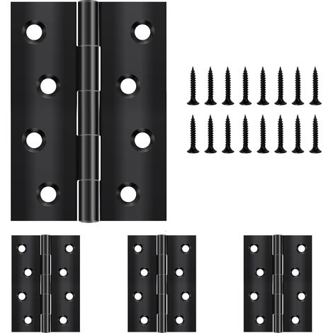 Lot de 4 Charnière Acier Inoxydable Noir 100x70mm 8 Trous Pour Porte Fenêtre Armoire