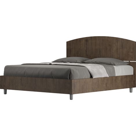 Letto Matrimoniale 160x190 cm con Rete e Contenitore Alzata Comoda Testata Inclinata a Doghe Dora Noce (1/5)