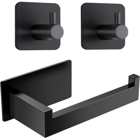 Porte-papier toilette sans perçage, porte-papier toilette auto-adhésif, porte-papier toilette en acier inoxydable, porte-papier toilette avec 2 crochets pour serviettes, pour salle de bain et (1/4)