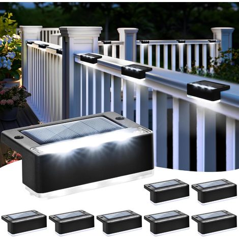 8 Pack Solar Lights Outdoor White Stair Lights, Waterproof Solar Stair Lights, LED Lighting for Outdoor Stairs, Steps, Fence, Garden, Yard, Decoration(Black,Cool White) (1/5)