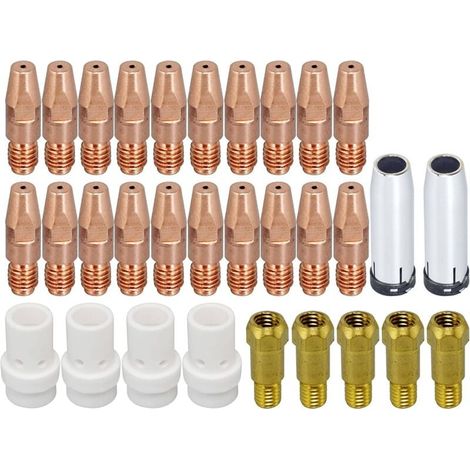 36KD MB36 MIG MAG Torche de soudage Embout de contact Buse à gaz 1,2 mm Support de pointe de contact conique-Diffuseur Accessoires Consommables 31 pièces (1/4)