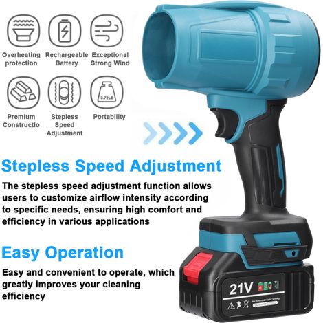 Ventilateur turbo à jet d’air haute puissance – Lithium, multifonction, souffleur, nettoyage voiture/clavier – Compatible batteries Makita (1/3)
