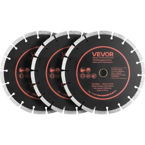 Disco de Corte de Diamante 230 mm, Juego de 3 Piezas, Disco para Rozadora de Pared con Segmentos 2 mm, Eje 22,2 mm para Cableado Hormigón Ladrillo Tuberías y Mampostería, Núcleo de acero 65Mn