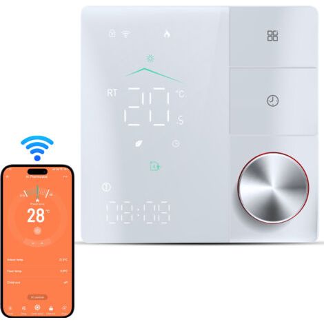 Thermostat WiFi Connecté, pour Chauffage au Sol Électrique Compatible , avec Écran LED Tactile, Commande Vocale et Contrôle à Distance -Blanc (1/5)