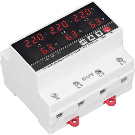 Protection contre les sous-tensions, sur rail DIN, réglable, contre les surintensités, 120-300 V CA, 63 A, triphasé, 3 ou 4 fils (1/5)