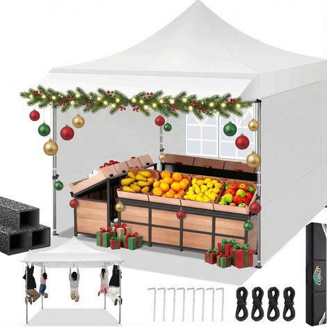 Tonnelle de Jardin Pliable, Tonnelle Pliable avec Auvent Extensible, Hauteur Réglable, Protection UV 50+, Convient pour Les Fêtes, L'extérieur, Le Commerce, Le Camping (Blanc) (1/4)