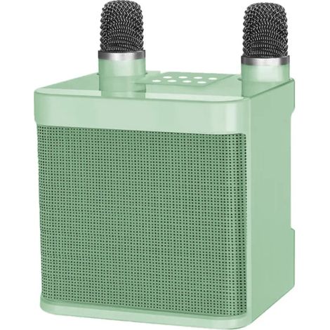 (Vert) Ensemble d'enceintes Bluetooth avec 2 microphones, ensemble de microphones audio sans fil portables, multifonctionnel. (1/4)