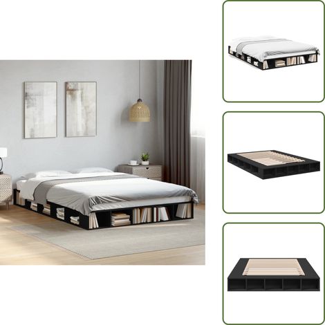 Bettgestell Schwarz 160x200 cm Holzwerkstoff - Holzbettfassungen - Doppelbett - Boxspringbett - Bettgestell Schwarz - Schlafzimmer Möbel (1/5)