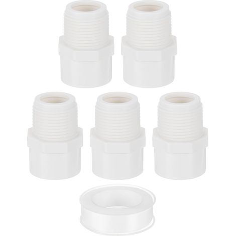 Raccord adaptateur mâle en PVC, 5 connecteurs 2 voies 3/4" avec ruban d'étanchéité (douille x filetage mâle), raccord adaptateur pour conduite d'eau de plomberie (blanc) (1/5)