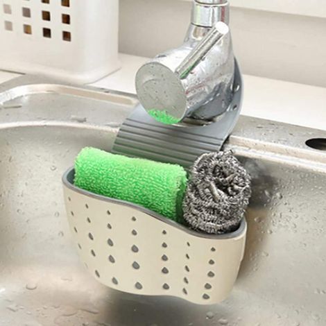 Cesta para fregadero de cocina, soporte para esponja de jabón, cesta colgante de dos niveles, cesta de almacenamiento, ventosa, organizador de cocina, accesorios para fregadero (1/5)