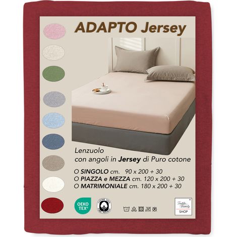 Lenzuola Sotto con Angoli Adapto Jersey Bordeaux - Cotone Elasticizzato H30cm - Singolo, Piazza e Mezza, Matrimoniale Cm. 90x200 (1/5)