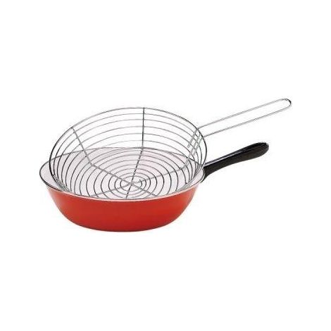 Baumalu Pentola per frittura in acciaio smaltato 26 cm nero rosso