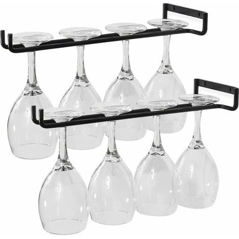 Soporte para copas de vino, 2 unidades de soporte colgante para copas de pie, soporte metálico duradero para copas de vino adecuado para cocina, bar, restaurante - Negro (1/4)