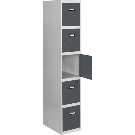 SimonRack Armadietto Spogliatoio Metallico 5 Ante, 1800x300x500 mm, Serratura con Chiave e Areatori, Grigio/Antracite - Simonlocker