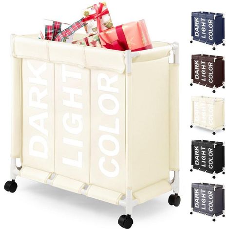 Panier à linge 3 compartiments 90L avec roulettes et couvercle en tissu Oxford (1/5)