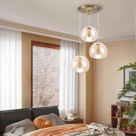 3lampes Lustre Suspension Moderne en Verre,Vintage Lampe de Plafond Industriel Design Base Concave E27 Luminaire Ajustable (1/5)