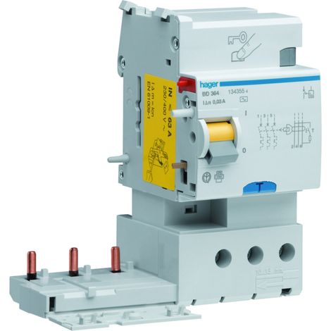 Bloc dif 3P 63A 30mA AC - BLOCS DIFFERENTIELS HAGER BD364 (1/3)