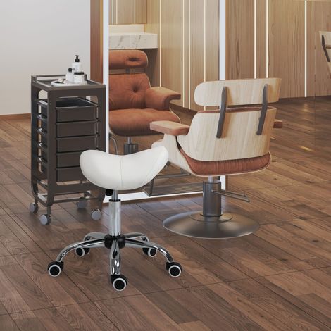 Sgabello con ruote, sgabello da massaggio con altezza regolabile 49-61 cm e sedile ergonomico, sedia da lavoro girevole a 360° con ruote, per centro massaggi, studio tatuaggi, clinica, spa, bianco
