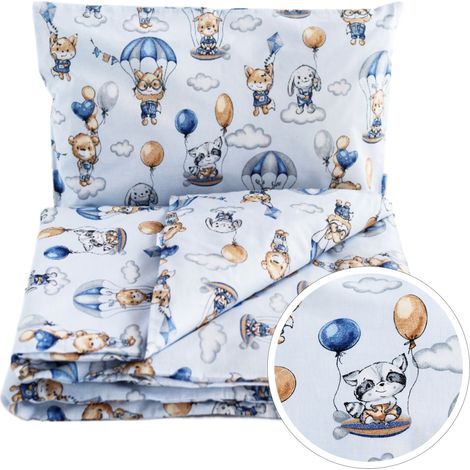 BabyU, Linge de lit bébé avec fermetures éclair invisibles, couette et oreiller en coton 120x90 cm (1/5)