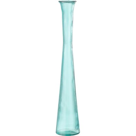 Vase Tube en Verre "Stripe" 51cm Bleu Aqua