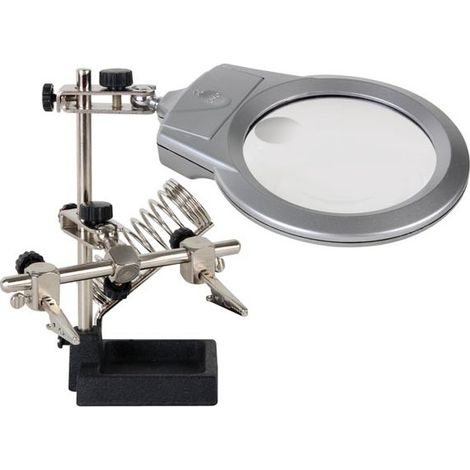 Velleman – Troisième main avec loupe éclairante VTHH3N – Support fer à souder avec pinces crocodiles – Lentille Ø 90 mm 2.00x – Alimentation 3 piles AAA
