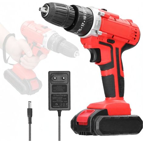 Perceuse électrique multifonction 21 V, 3 modes, vitesse variable, 25 couples réglables, batterie au lithium (noir)