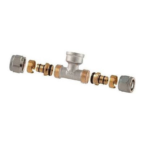 RACCORDO TEE FEMMINA A COMPRESSIONE PER MULTISTRATO 2PZ ASSEMBLATO Misura: 3/4-20 x 1/2 x 3/4-20