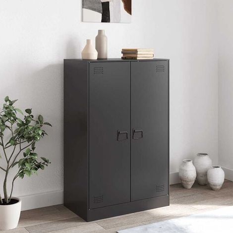 Buffet de Cuisine Noir 67x39x107 cm, Meuble Rangement Acier Robuste avec Étagères, Console d'Entrée Moderne et Spacieuse pour Salon ou Salle à Manger (1/5)
