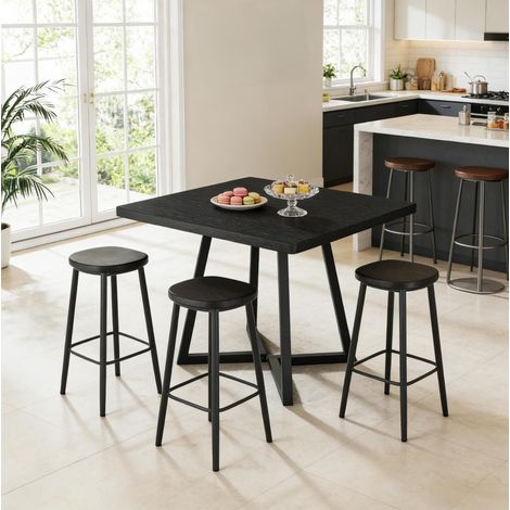 MEUBLIV Table à manger 80x80 cm noire – style industriel pour 2-4 personnes, en MDF et métal (1/5)