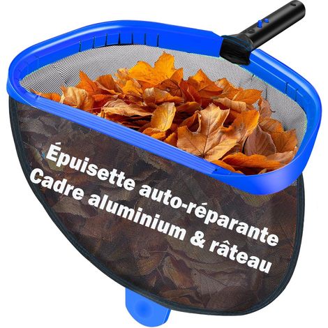 Epuisette de piscine, Epuisette professionnelle pour bassin et écumeur avec cadre en aluminium, Filet réparable à mailles fines pour feuilles/insectes, Idéal pour piscine et bassin, (Aucun bâton) (1/5)