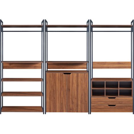 Set Larem 3 Mobili Organizzatori Guardaroba 252 cm Set B - Nero / Effetto Noce [en.casa]