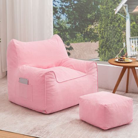 Cómodo puf/saco gaming con reposapiés, lavable y con compartimento de almacenamiento, ideal para relajarse, 90 x 80 cm - Rosa (1/5)